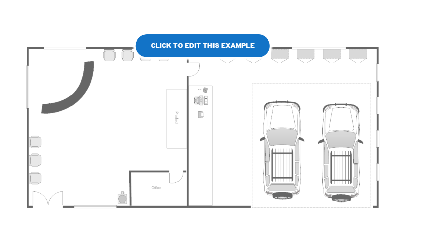 A black-and-white design template auto shop owners can use to plan out their shop's layout. 