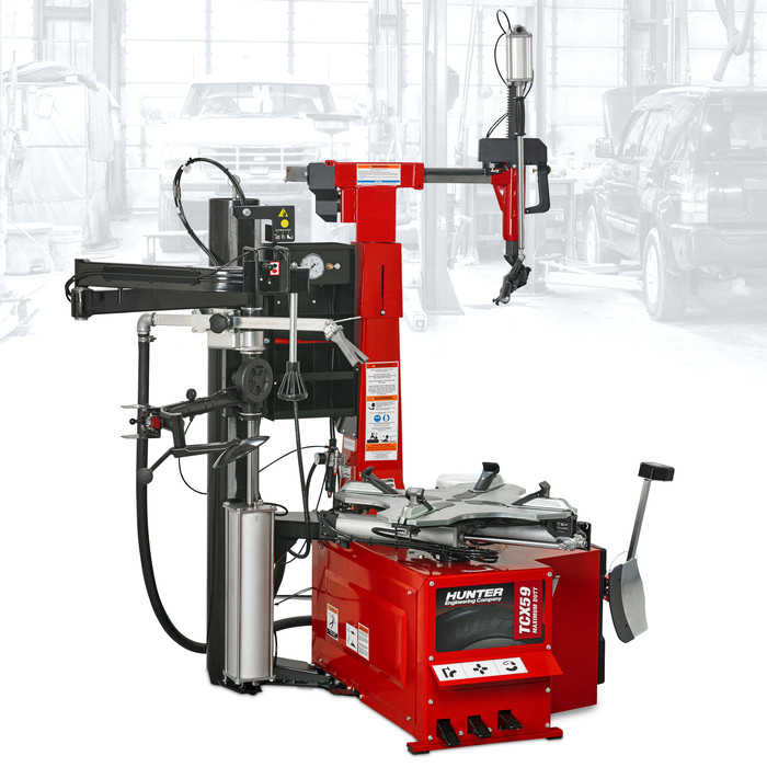 The Hunter TCX59 tabletop swing arm tire changer, which has the same design as the TCX58 model.