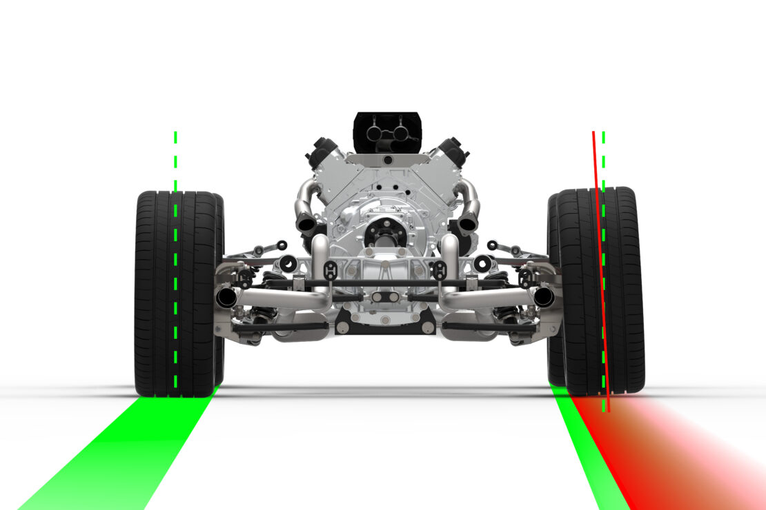 A wheel alignment diagram showing positive camber
