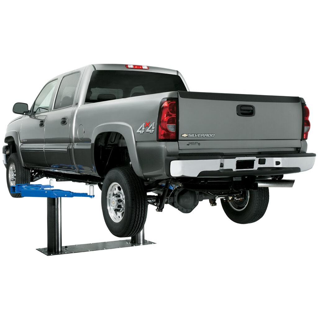 The Rotary SL212 in-ground lift lifting a light-duty pickup truck